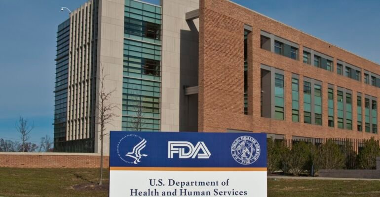 Entrance sign and building at the U.S. Food and Drug Administration (FDA) headquarters at White Oak, Maryland.
