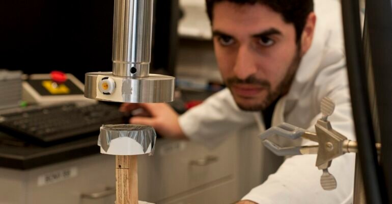 A mechanical testing laboratory used to verify product safety and performance as part of medical device risk management.
