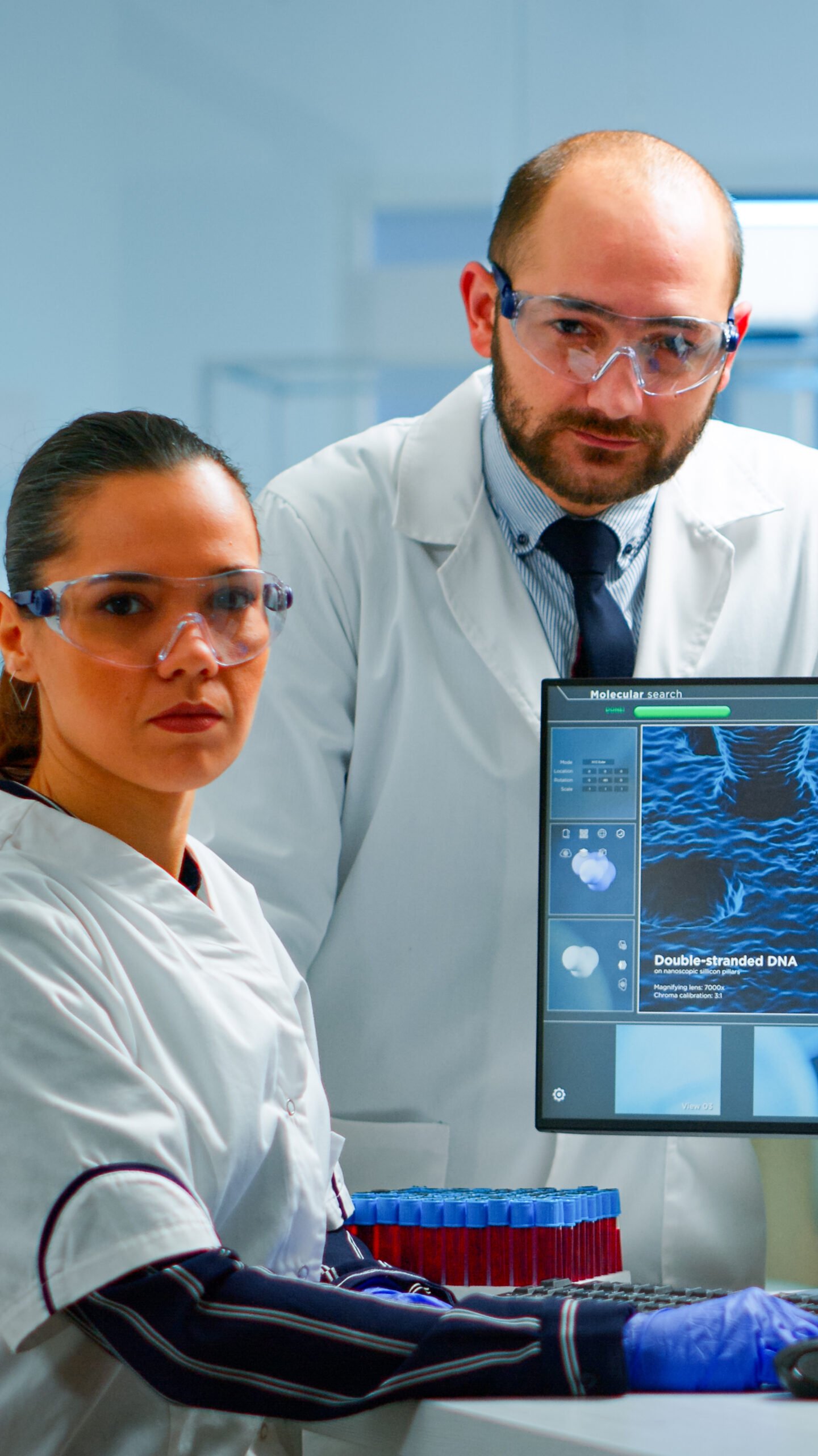 Researchers analyzing molecular data