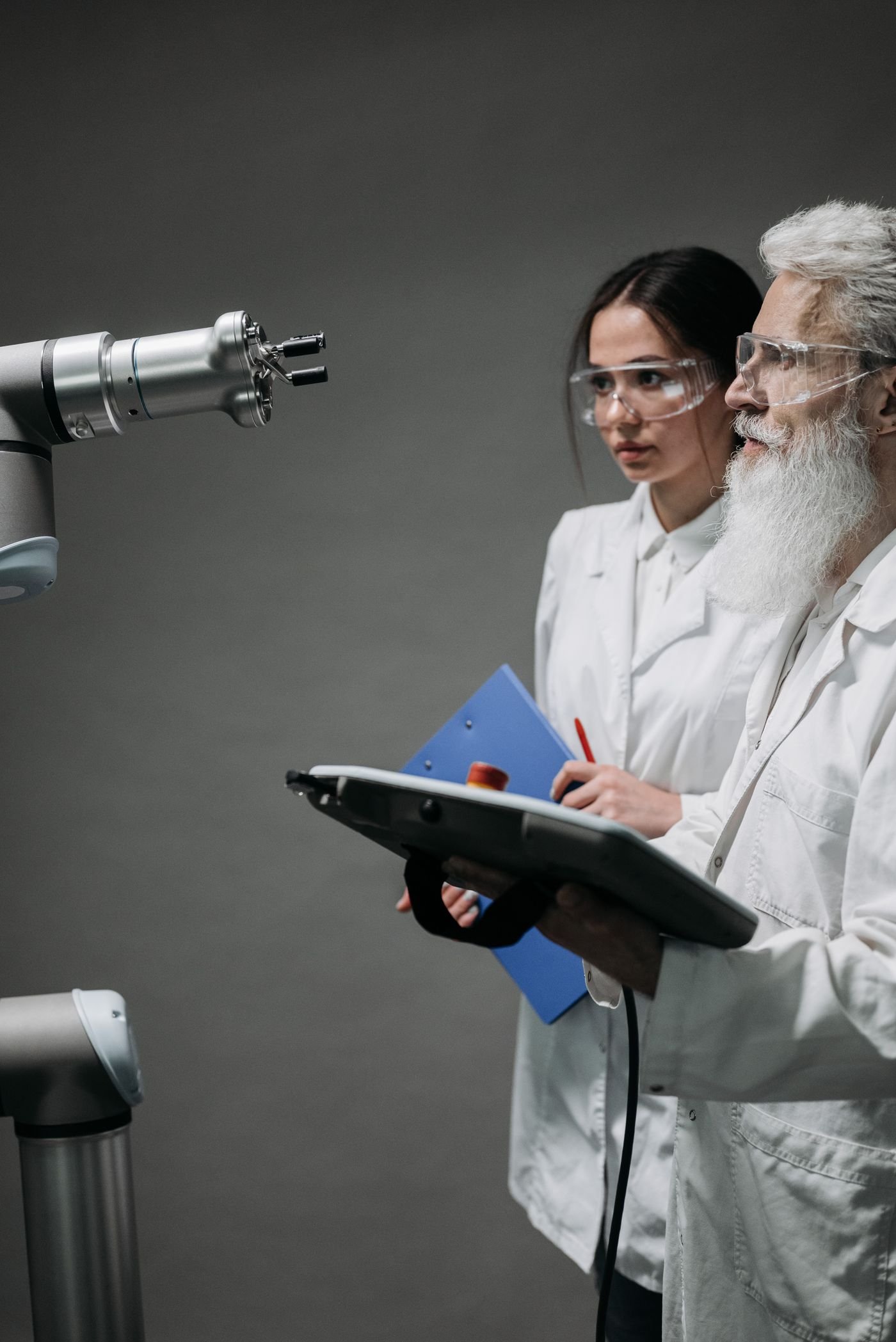 Professionals evaluating advanced technology together
