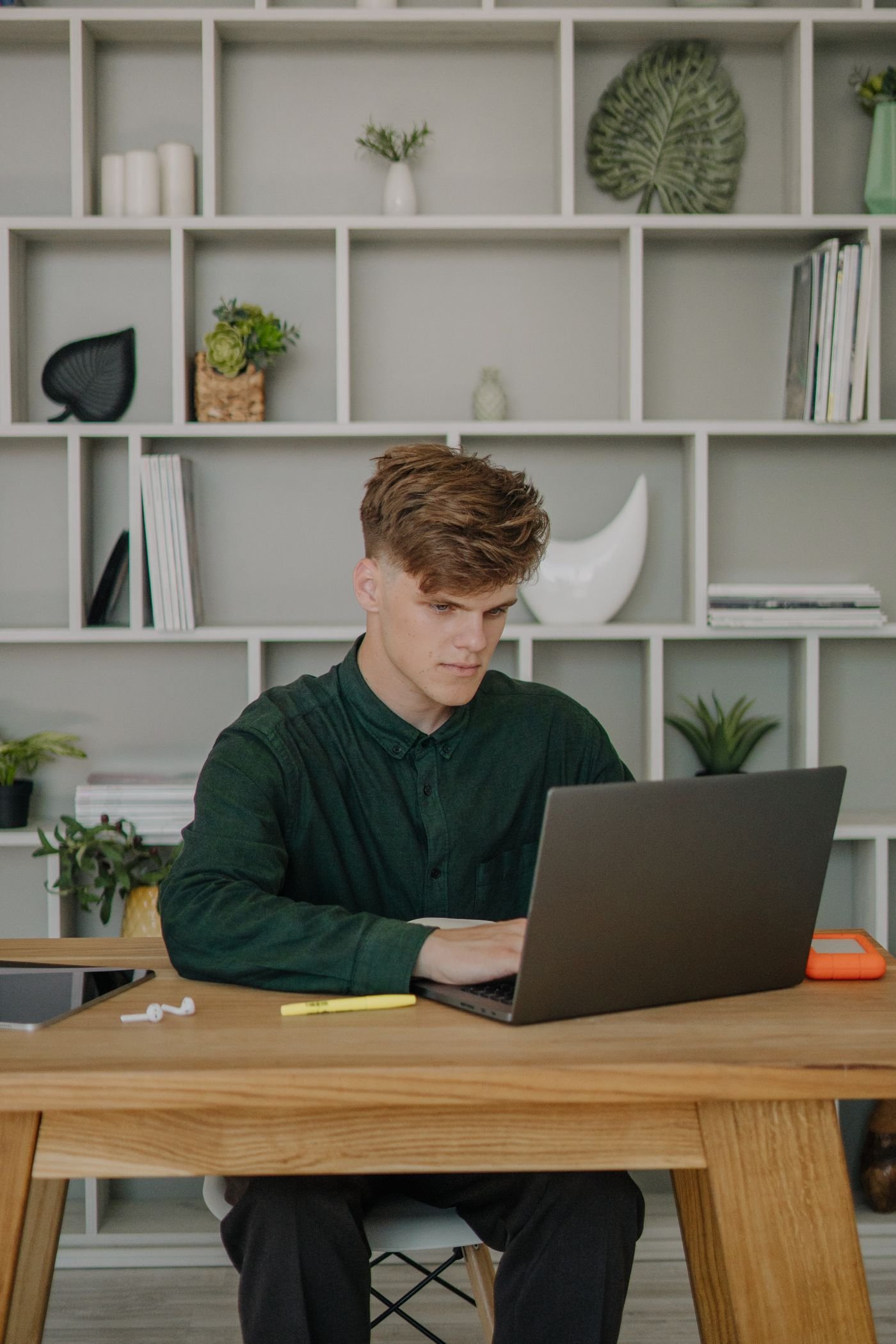 Professional studying remotely from a home office