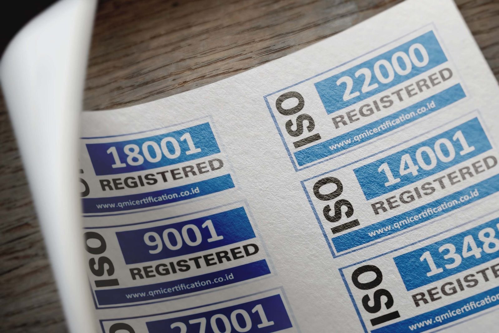 ISO certification labels on a wall