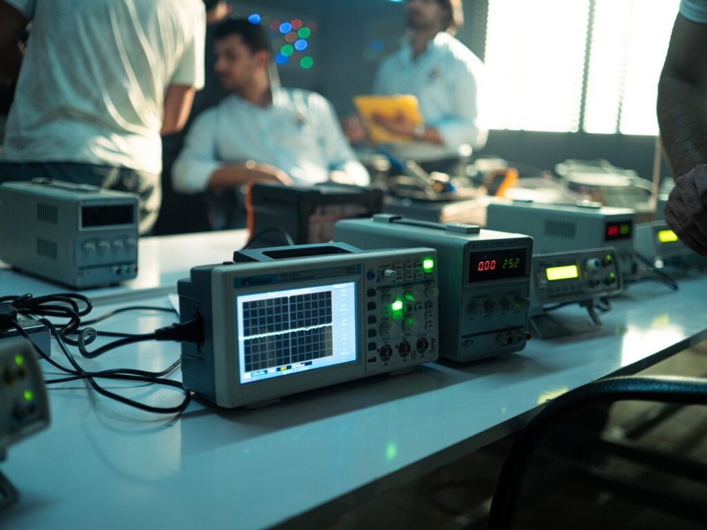 Engineer running tests in a medical device laboratory