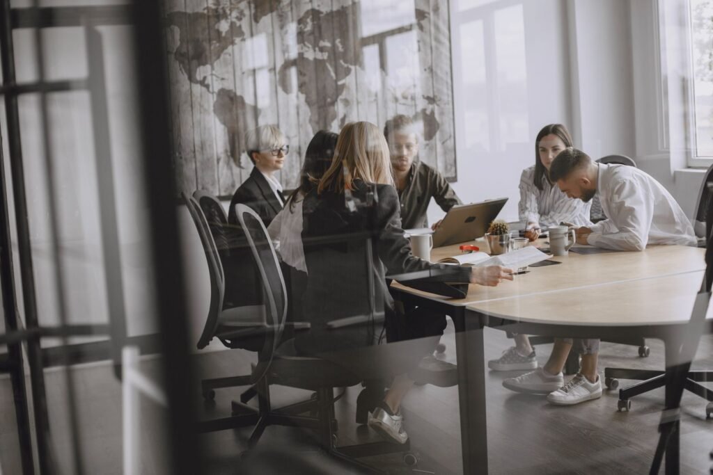 Team leader running a meeting with colleagues