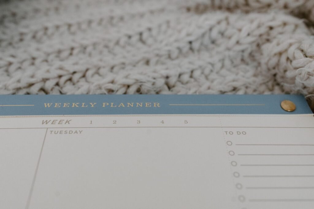 Weekly planner with study time blocked